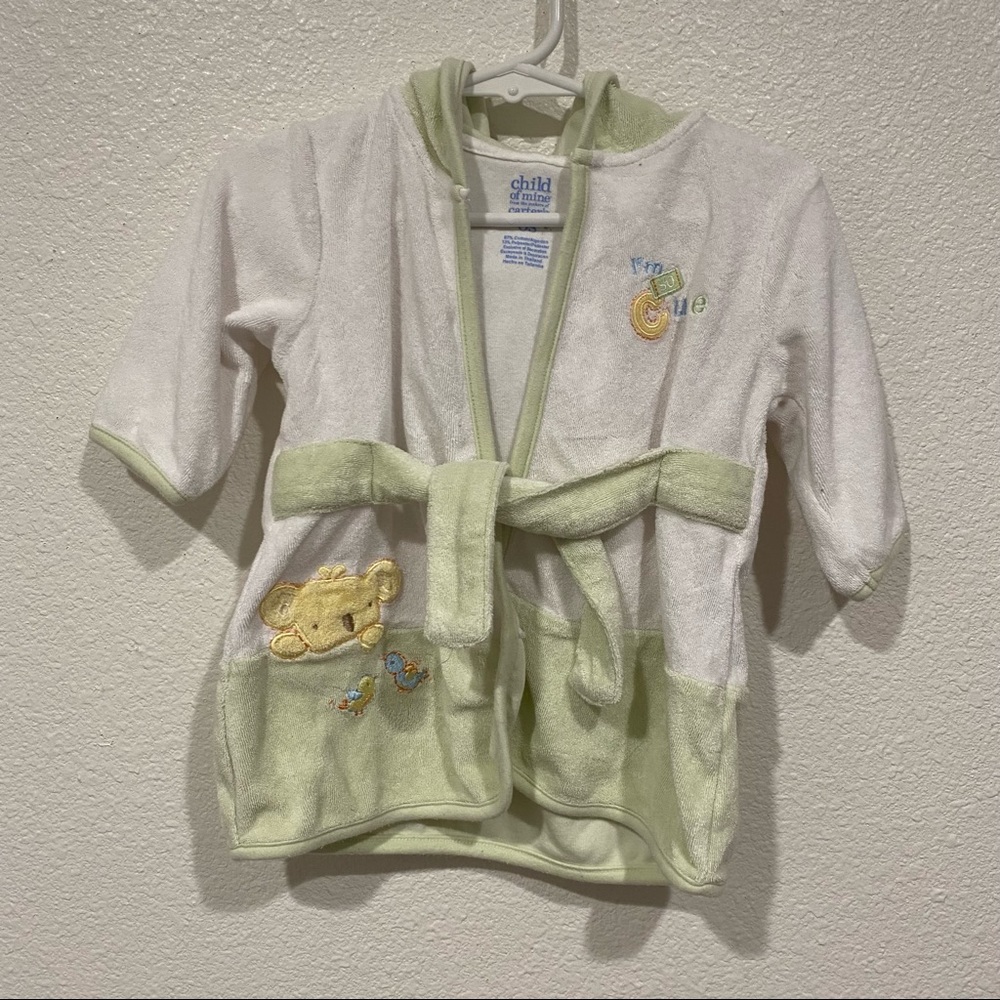 Kids Carter's White Green Baby Bathrobe Hooded Robe 3-6M Infant